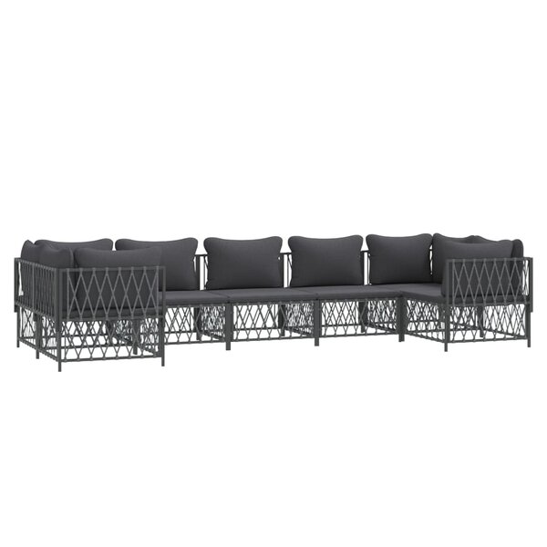 Salon de jardin meuble d'extérieur ensemble de mobilier 7 pièces avec coussins anthracite acier 02_0017071