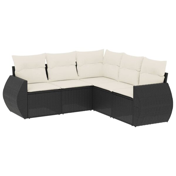 vidaXL Salon de jardin 5 Pièces avec coussins noir résine tressée