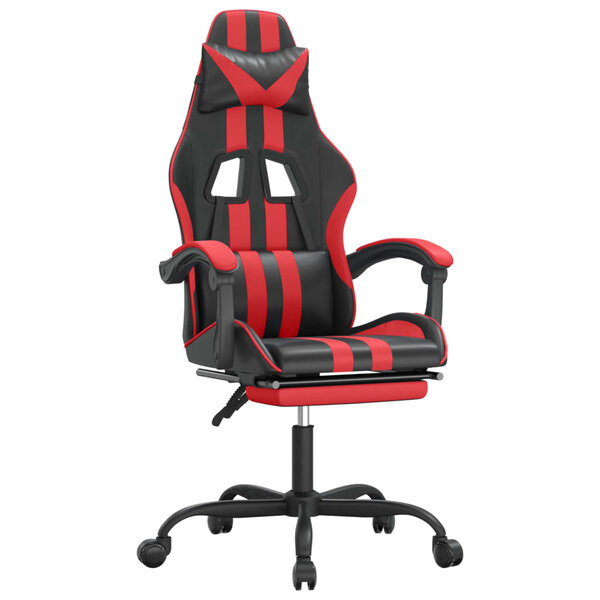 vidaXL Chaise de jeu pivotante et repose-pied Noir et rouge Similicuir