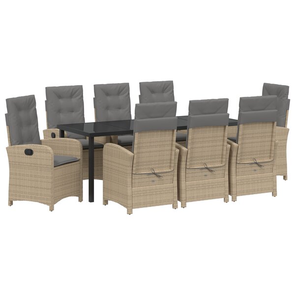 vidaXL Ensemble de Salle à Manger de Jardin 9 Pièces avec Coussins Beige Rotin Poly