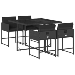 vidaXL Ensemble à manger de jardin coussins 5Pièces Noir Résine tressée
