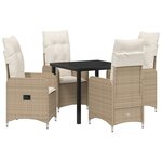 vidaXL Set de salle à manger de jardin 5 pièces avec coussins Beige Poly Rattan