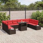 vidaXL Ensemble de canapé de jardin 11 Pièces Marron et rouge polyrotin