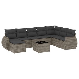 vidaXL Salon de jardin 9 Pièces avec coussins gris résine tressée