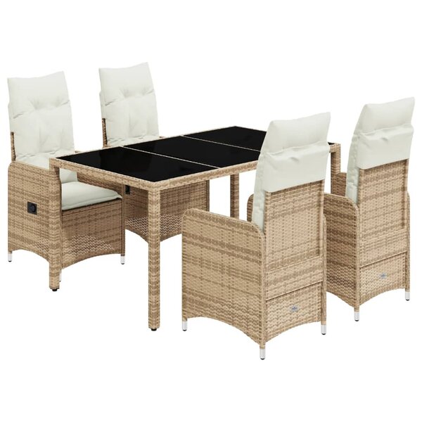 vidaXL Ensemble de bistro de jardin 5 Pièces coussins beige poly rotin