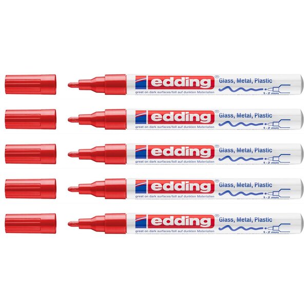 Marqueur Peinture Brillante 751 Rouge Pointe Ronde 1-2 mm x 5 EDDING