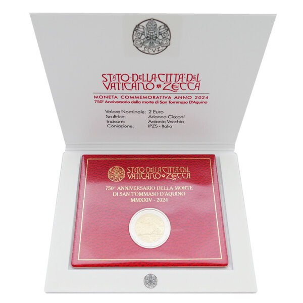 2 euros commémorative Vatican 2024 - Saint Thomas d'Aquin en coffret BU.