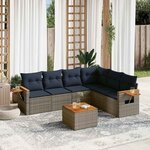 vidaXL Salon de jardin 7 Pièces avec coussins gris résine tressée