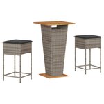 vidaXL Ensemble de bar de jardin 3 Pièces et coussins gris résine tressée