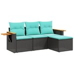 vidaXL Salon de jardin 4 Pièces avec coussins noir résine tressée