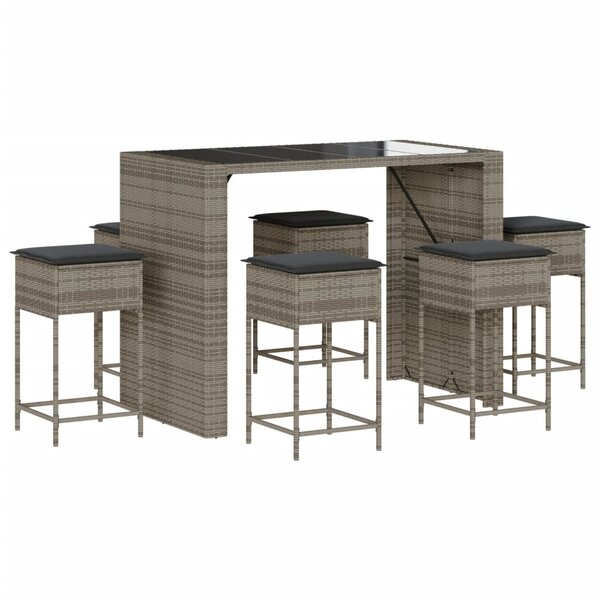 vidaXL Ensemble de bar de jardin 7 Pièces avec coussins gris poly rotin