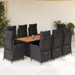 vidaXL Ensemble à manger de jardin 9Pièces coussins noir résine tressée