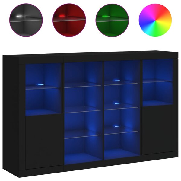 vidaXL Buffets avec lumières LED 3 Pièces noir bois d'ingénierie