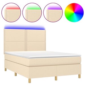 vidaXL Sommier à lattes de lit et matelas et LED Crème 140x190cm Tissu