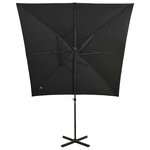 vidaXL Parasol de jardin en porte-à-faux et mât et lumières LED noir