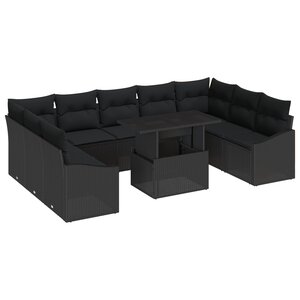 vidaXL Ensemble de salon de jardin 10 pièces avec coussins en poly rattan noir