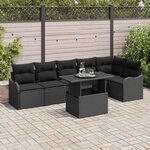vidaXL Ensemble de canapé de jardin avec coussin 7 Pièces Noir Poly rotin
