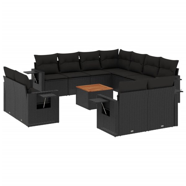 vidaXL Salon de jardin 12 Pièces avec coussins noir résine tressée