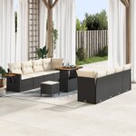 Canapé de jardin de 11 pièces avec coussins Noir Poly Rattan Acacia