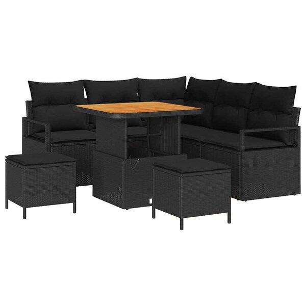 vidaXL Ensemble de canapé de jardin avec coussin 8 Pièces Noir Poly rotin