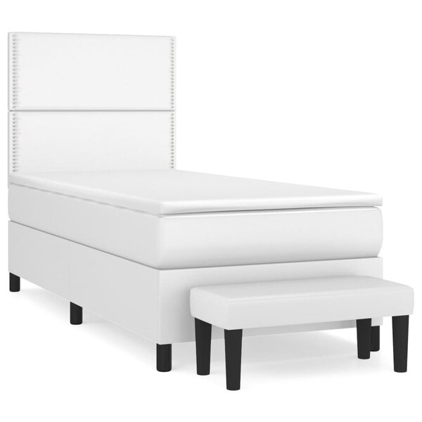 vidaXL Sommier à lattes de lit avec matelas Blanc 100x200cm Similicuir