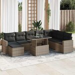vidaXL Salon de jardin 9 Pièces avec coussins gris résine tressée