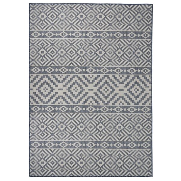 vidaXL Tapis à tissage plat d'extérieur 120x170 cm Rayures bleues