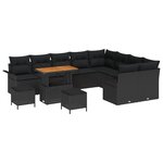 Ensemble canapé jardin 12 pièces avec coussins noir rotin poly acacia