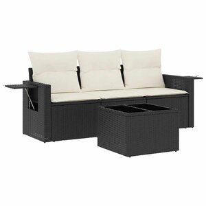 vidaXL Salon de jardin 4 Pièces avec coussins noir résine tressée
