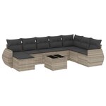 vidaXL Salon de jardin 9 Pièces avec coussins gris clair résine tressée
