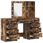 Ensemble de coiffeuse 3 pièces avec LED en chêne fumé en bois d'ingénierie