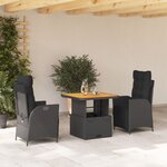 vidaXL Ensemble à manger de jardin avec coussins 3 Pièces Noir