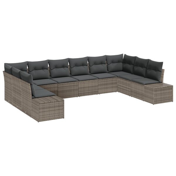 vidaXL Set de Canapés de Jardin de 10 Pièces avec Coussins Gris Poly Rattan
