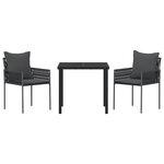 vidaXL Ensemble de salle à manger de jardin 3 pièces avec coussins en poly rattan noir