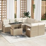 Ensemble de canapé de jardin de 9 pièces avec coussins beige en poly rattan