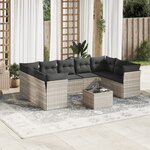 vidaXL Salon de jardin avec coussins 10 Pièces gris clair résine tressée