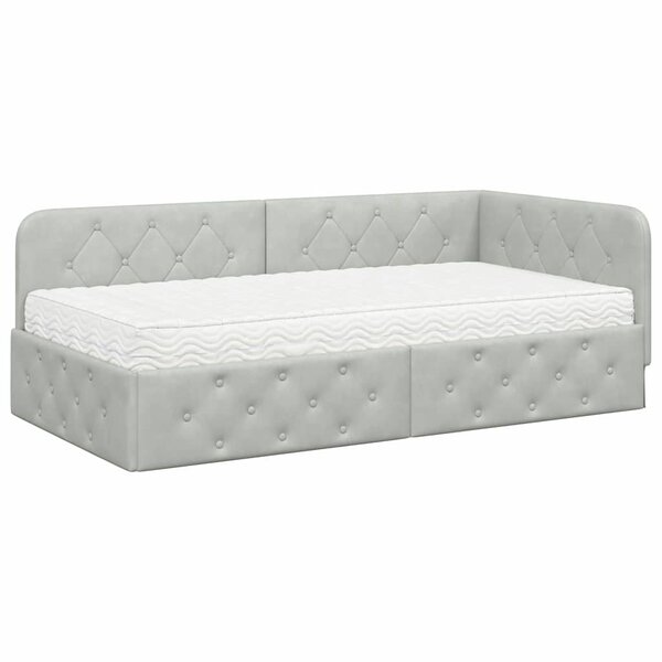 vidaXL Cadre de lit d'angle Gris clair 90 x 190 cm Velours