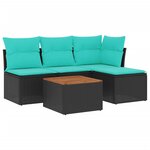 vidaXL Salon de jardin 5 Pièces avec coussins noir résine tressée