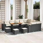 Ensemble de Canapé de Jardin de 13 Pièces avec Coussins Noir Poly Rattan Acacia