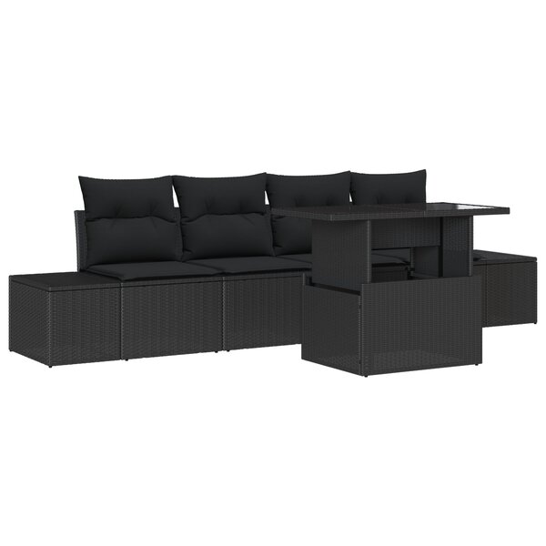 vidaXL Set de canapé de jardin 5 pièces avec coussins en poly rattan noir