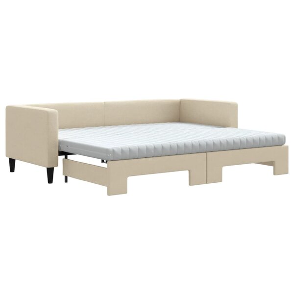 vidaXL Lit de jour avec gigogne et matelas crème 80x200 cm tissu