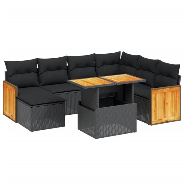 vidaXL Salon de jardin 8 Pièces avec coussins noir résine tressée