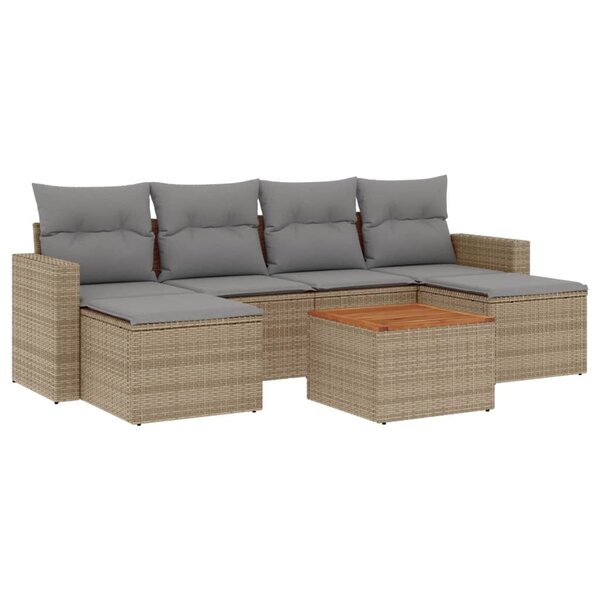 vidaXL Salon de jardin avec coussins 7 Pièces beige résine tressée