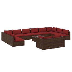 Salon de jardin meuble d'extérieur ensemble de mobilier 13 pièces avec coussins marron résine tressée 02_0015763