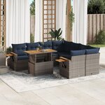 vidaXL Salon de jardin 9 Pièces avec coussins gris résine tressée