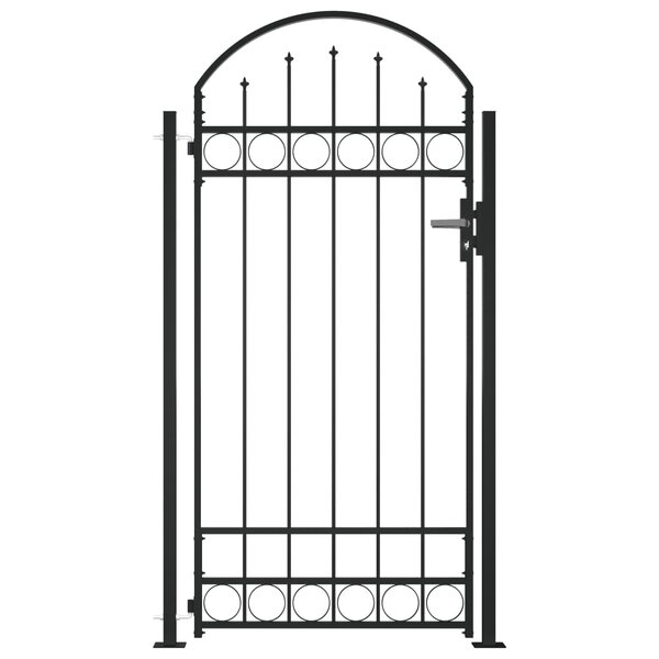 vidaXL Portail de clôture à dessus arqué et 2 poteaux 105x204 cm Noir