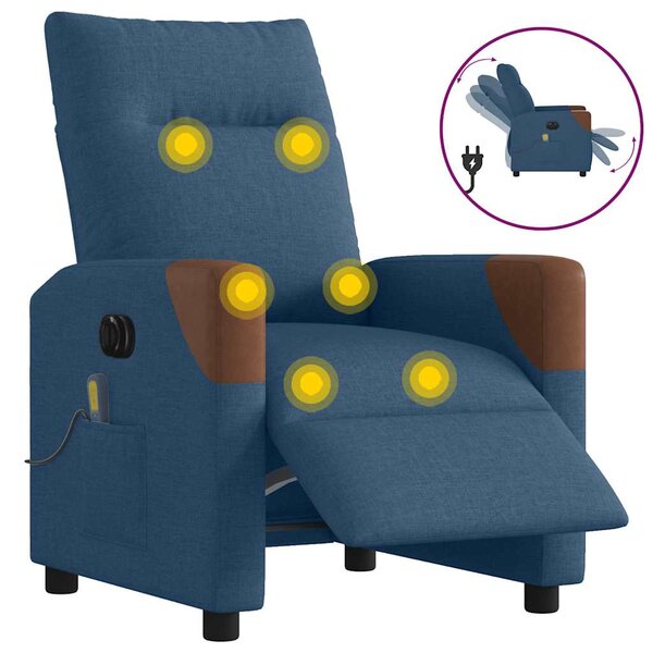 vidaXL Fauteuil inclinable de massage électrique Bleu Tissu