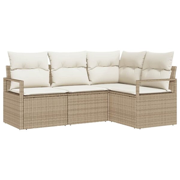 vidaXL Ensemble de canapé de jardin 4 Pièces Beige Poly rotin