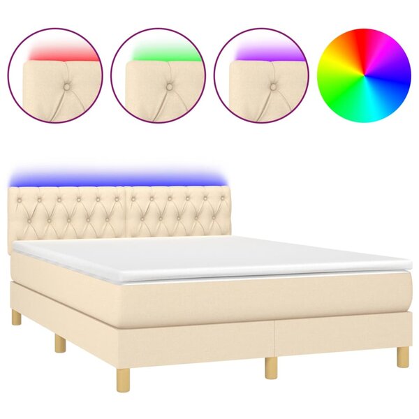 vidaXL Sommier à lattes de lit avec matelas LED Crème 140x190 cm Tissu