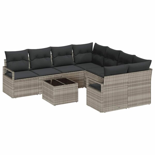 vidaXL Ensemble de canapé de jardin 9 Pièces Gris clair  Noir